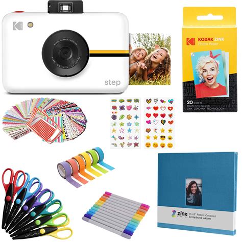 Kodak Step Touch Instant Print Camera(White) Kit with 2x3” Paper, Scissors, Scrapbook Album ...