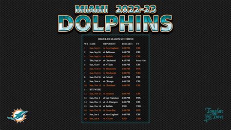 Miami Dolphins Printable Schedule