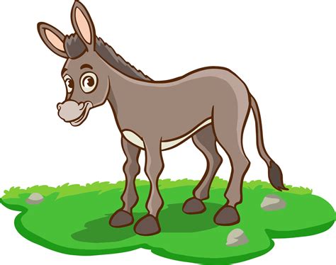 Cartoon donkey is standing in a clearing. Vector background with a farm ...