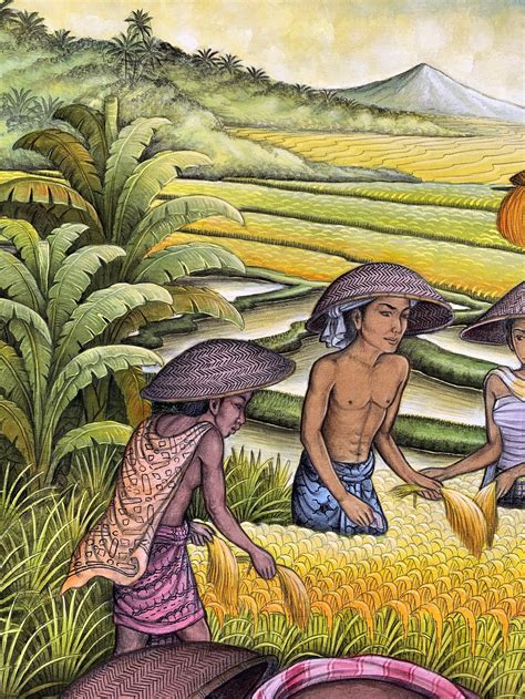 Rice Paddy Field Painting, Farmer Art on Canvas, Rice Harvest Painting ...