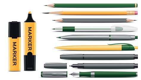 Pens Pencils Markers Realistic Set 29184708 Vector Art at Vecteezy