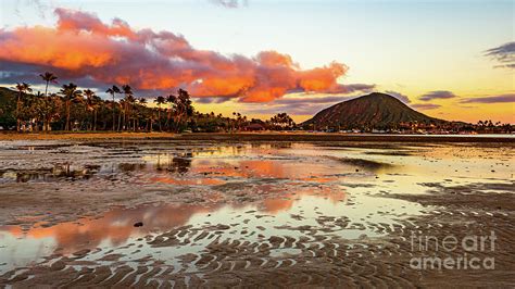 Fiery Sunset Cloud Reflections over Maunalua Bay in East Oahu Photograph by Phillip Espinasse ...