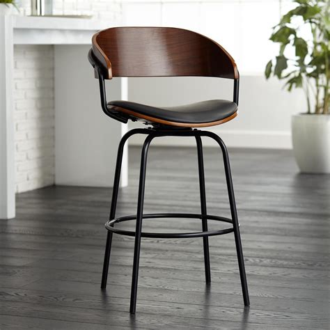 Seating | Larsen 26" High Black and Walnut Swivel Counter Stool in 2020 | Swivel counter stools ...