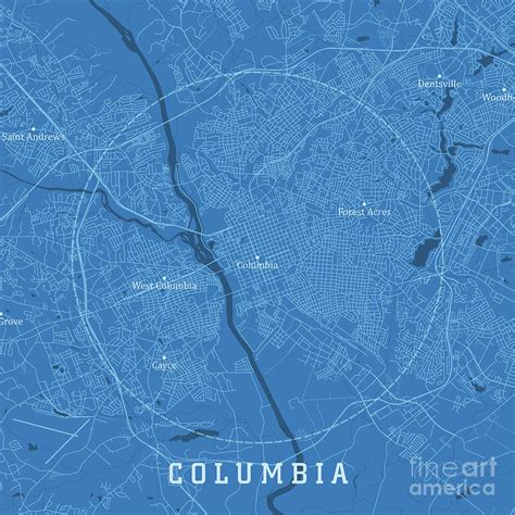 Columbia SC City Vector Road Map Blue Text Digital Art by Frank Ramspott - Pixels