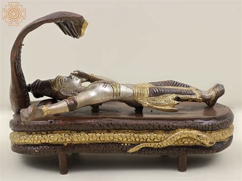 6" Lord Vishnu Brass Statue in Yoga Nidra on Sheshnag | Exotic India Art