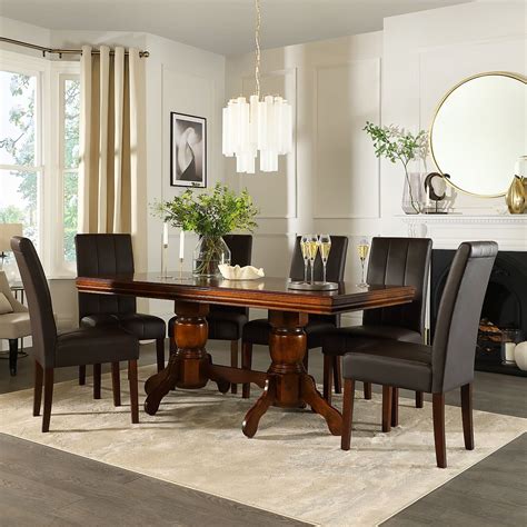 Chatsworth Dark Wood Extending Dining Table with 4 Carrick Brown Leather Chairs | Furniture Choice