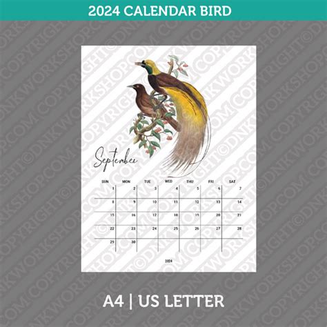 Bird Calendar 2024 Printable PDF | A4 & US Letter - Monday Sunday ...