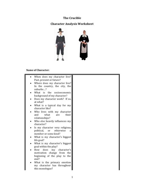 The Crucible Character Analysis Worksheet