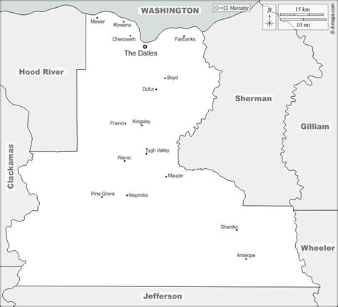 Wasco County free map, free blank map, free outline map, free base map boundaries, main cities ...