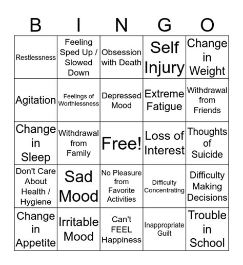 depression bingo 1 Blank Template - Imgflip