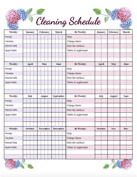 Printable Cleaning Schedule Template - Image to u