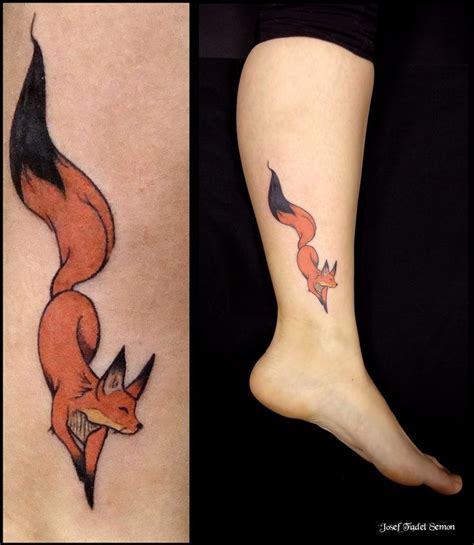 small fox with colour (cartoon style) #tattoo #fox #foxtattoo #smalltattoo #tattoocolour # ...