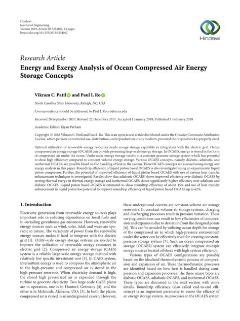 (PDF) Energy and Exergy Analysis of Ocean Compressed Air Energy Storage ...