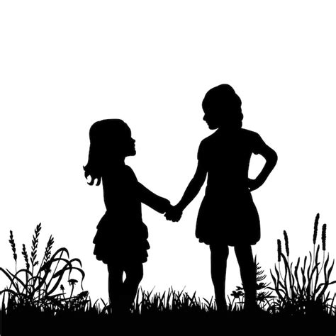 Premium Vector | Silhouette of little girls playing on grass