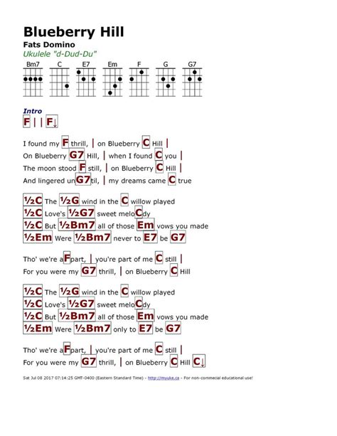 Blueberry Hill (Fats Domino) - http://myuke.ca | Ukulele songs, Ukulele chords songs, Guitar ...