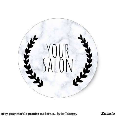 grey gray marble granite modern salon leaf classic round sticker | Zazzle.com | Grey marble ...