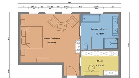 Planos de Suite: Dormitorios con Baño y Vestidor con Medidas | Cedreo