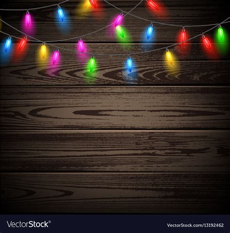 Wooden background with christmas lights Royalty Free Vector