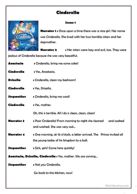 Cinderella - English ESL Worksheets | Play scripts for kids, Short ...