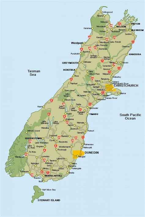 New zealand-south island road map - New zealand kort south island road map (Australien og New ...