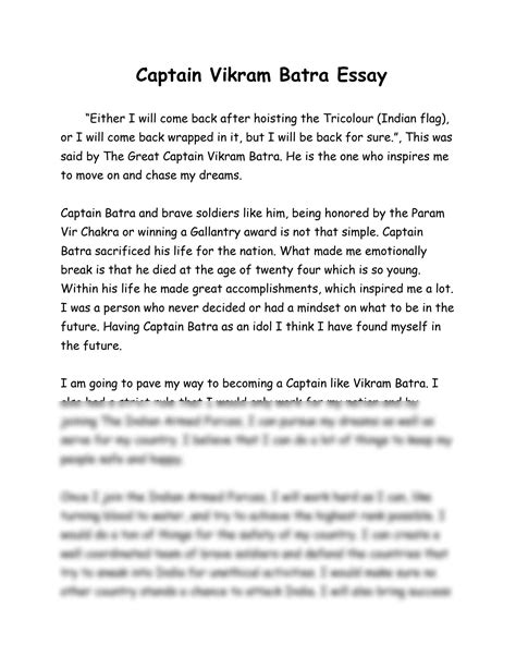 SOLUTION: Essay on Captain Vikram Batra - Studypool