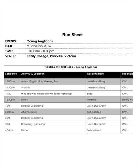 Run Sheet Template - 11+ Free Sample, Example, Format | Free & Premium ...