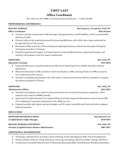 Office Coordinator Resume Examples for 2024 | Resume Worded