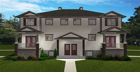 4-Plex Plan 2013746: A 4-Plex with suites in the basement. Has been designed for condo units. A ...