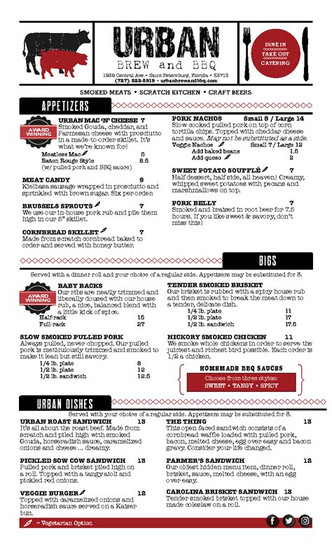 Menu | URBAN Brew & BBQ | St. Petersburg, Florida