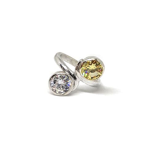 9ct White Gold Scroll Ring with White & Yellow Lab Diamonds - Tegen Jewellery