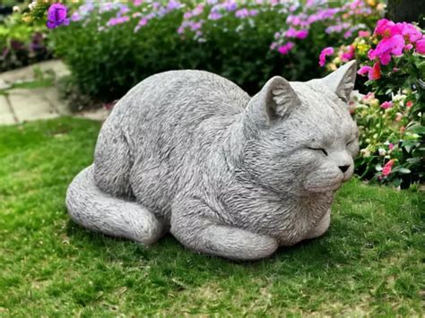 CONCRETE CAT STATUE Pet Memorial Garden Decor Cat Figurine Outdoor ...