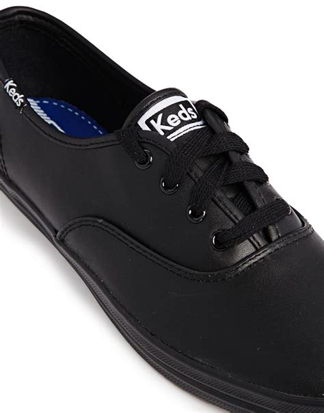 Keds Champion Core Black Leather Plimsoll Trainers in Black - Lyst