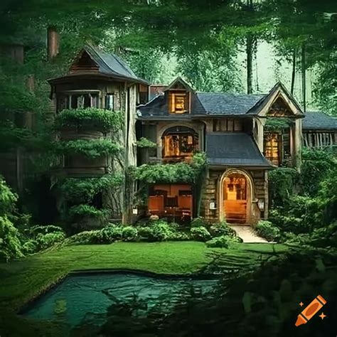 Mansion with giant forest backyard