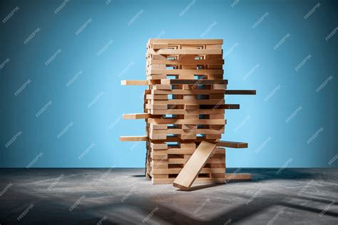 Premium Photo | Board game jenga, a tower of wooden blocks on blue