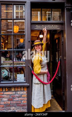 The York Ghost Merchant female business owner standing outside the ghost shop in the Shambles ...