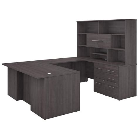 Office 500 72W U Shaped Desk with Hutch in Storm Gray - Engineered Wood - Walmart.com - Walmart.com