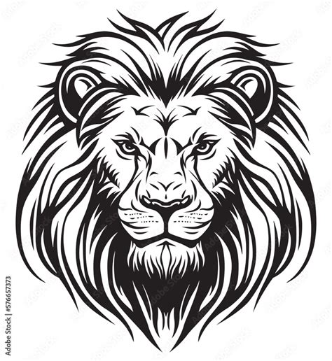 Lion head black and white line art vector illustration isolated on ...