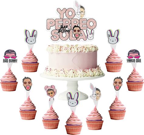 Amazon.com: Bunny Party Decorations?Yo Perreo Sola Party Supplies?1 Pcs Cake Topper,25 Pcs ...