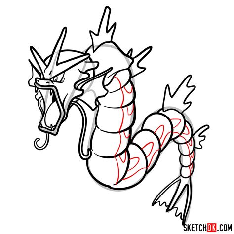 How to draw Gyarados Pokemon - Sketchok easy drawing guides