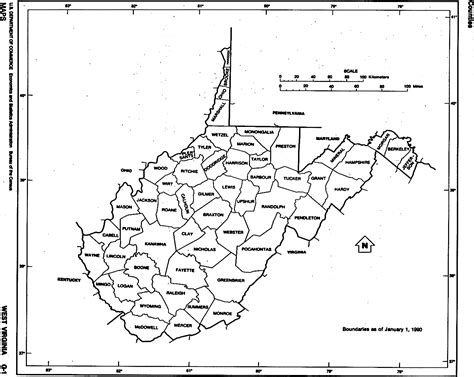 West Virginia State map with counties outline and location of each county in WV, printable free