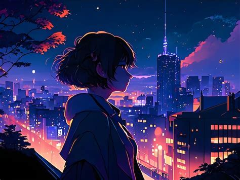 Premium AI Image | anime girl standing under night sky