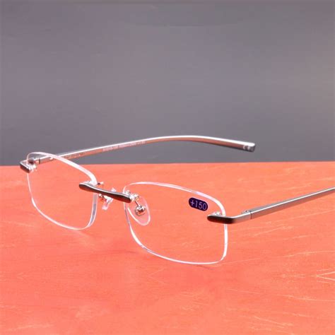 Aluminum Frameless Reading Glasses HD lens Presbyopia Spectacles Rimless Women Men Computer ...