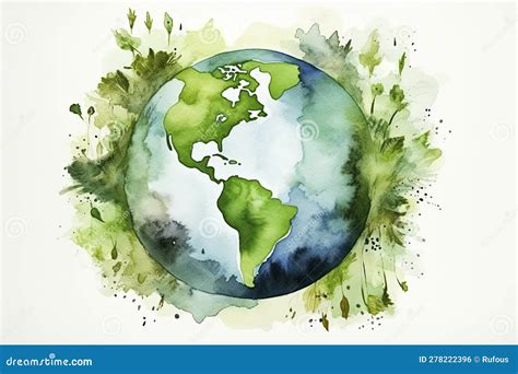 Green Earth Watercolor Art Hand Drawing Stock Illustration ...