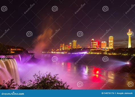 Niagara Falls Light Show at Night, USA Stock Photo - Image of landmark ...