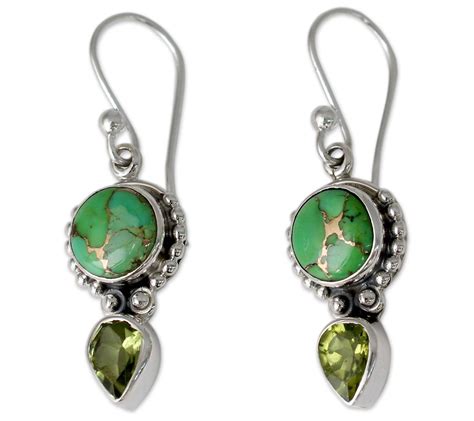 Novica Artisan Crafted Sterling Peridot & Turquoise Earrings - QVC.com