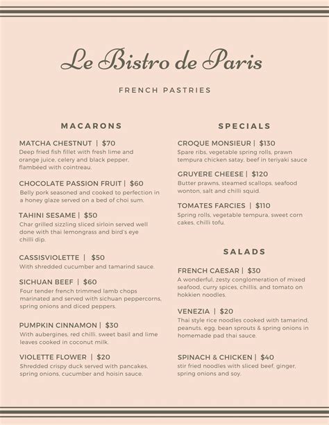 French Restaurant Menu Template