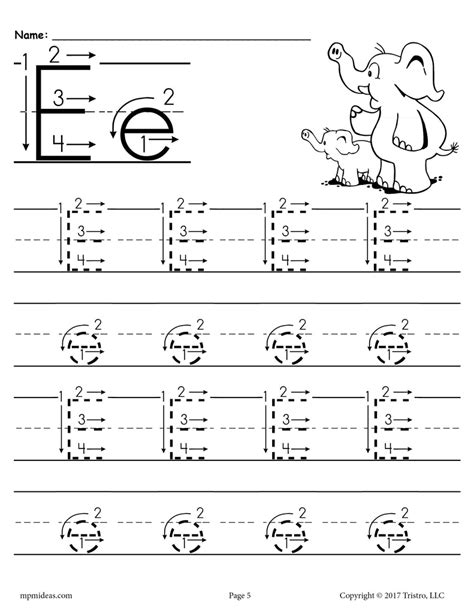 FREE Printable Letter E Tracing Worksheet With Number and Arrow Guides ...