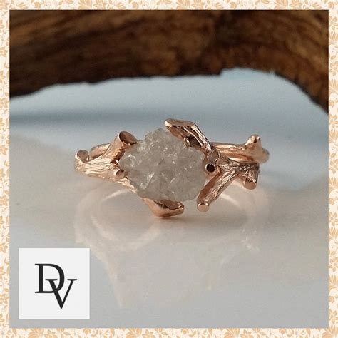 Handmade Twig Bridal Set with Rough Uncut Diamond in 14k or 18k Gold, Engagement Ring, Hand ...