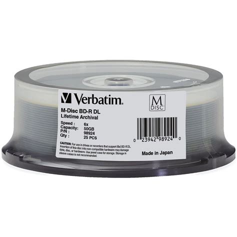 Verbatim M-Disc BD-R DL 50GB 6x Blu-ray Discs 98924 B&H Photo