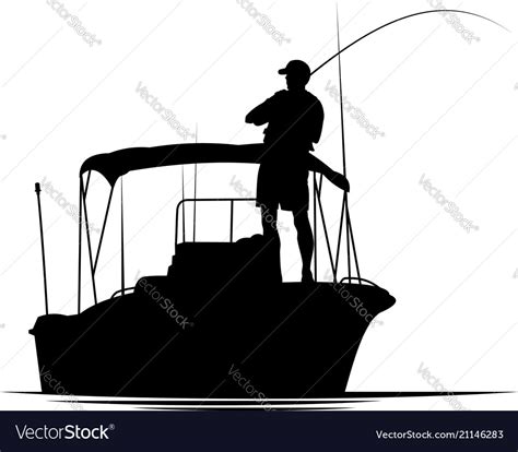 Fisherman in boat silhouette Royalty Free Vector Image